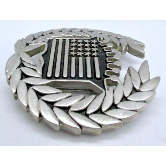 70s Famous Stars and Straps 8387 Crowned US Flag Framed Laurel Belt Buckle EUC - Picture 6 of 7